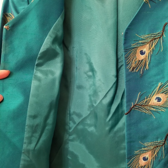 Peacock Teal Silk Trophy/Cocktail/Party Jacket - Picture 4 of 7